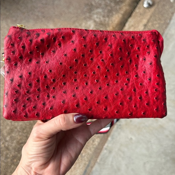 NWT Red Ostrich Crossbody Purse - Picture 4 of 6